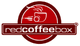 Logo mit roter Kaffeetasse und dem Schriftzug "redcoffeebox" auf rotem Hintergrund.