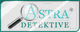 Logo mit Lupe und Schriftzug "Astra Detektive" auf silbernem Hintergrund.