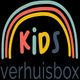 Logo met regenboog en tekst "Kids verhuisbox" in kleurrijke letters.