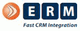 Logo mit Buchstaben "ERM" und Slogan "Fast CRM Integration" daneben. Links ein Orangensymbol.
