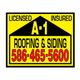 A-1 Roofing & Siding sign with phone number, highlighting "Licensed" and "Insured" services.