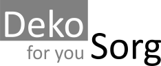 Graues Quadrat mit "Deko"; daneben in schwarz "Sorg". Darunter kleiner Text: "for you".