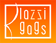 Logo de "Jazzi Gags" en fondo naranja degradado con texto blanco estilizado.