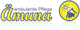 Logo von "Ämuna ambulante Pflege" mit Haus und Sonne im gelben Kreis.