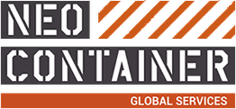 Logo de Neo Container con texto "Global Services" y líneas diagonales naranjas.