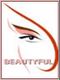 Abstrakte Zeichnung eines Auges in Rot- und Brauntönen mit dem Wort "BEAUTYFUL".