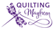 Quilting Mayhem logo with a purple patchwork dragonfly.