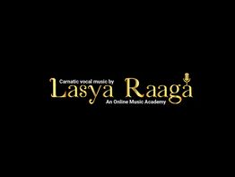 Logo for Lasya Raaga, an online Carnatic vocal music academy, with a microphone icon.