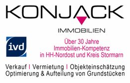 Logo von KONJACK Immobilien mit Text zu Dienstleistungen und 30 Jahren Kompetenz in Immobilien.