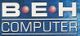 BEH Computer-Logo mit blauen Hintergrund und roten Punkten in den Buchstaben.