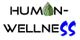 Text: "HUMAN-WELLNESS". Das "A" als Blatt, die letzten "SS" in blau.