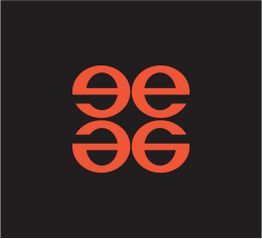 Logo com quatro letras "e" em laranja, dispostas em dois pares sobre fundo preto.