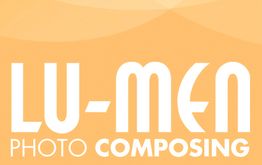 Auf orangefarbenem Hintergrund steht in weißer Schrift: "Lu-Men Photo Composing".