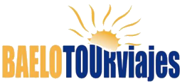 Logo de "BAELOTOURviajes" con un diseño de sol detrás del texto.