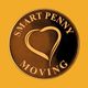 Coin logo with a heart design, with "Smart Penny Moving" text on an orange background.