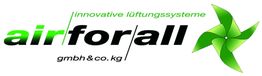 Logo von "airforall" mit grünem Ventilator-Design und dem Slogan "innovative lüftungssysteme".