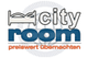 Logo mit Bett-Symbol, Text: "city room - preiswert übernachten".