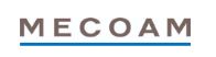 Texto "MECOAM" en mayúsculas con una línea azul debajo.