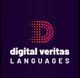Logo mit Buchstaben "D" aus Pixeln, Text darunter: "digital veritas LANGUAGES".