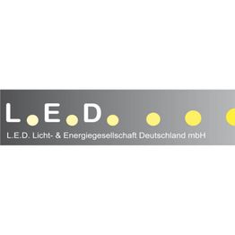 Graues L.E.D.-Logo mit gelben Punkten und Text: "Licht- & Energiegesellschaft Deutschland mbH".