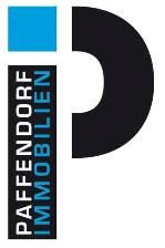 Logo von Paffendorf Immobilien: Schwarzes "P" mit blauem Quadrat und vertikaler Schrift.
