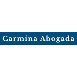 Texto azul: "Carmina Abogada" en fondo blanco.