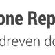 Logo van "iPhone Repair Service" met de tekst "gedreven door service" naast een reparatie-icoon.