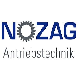 Logo mit Schriftzug "NOZAG Antriebstechnik", Buchstabe "O" als Zahnrad gestaltet.