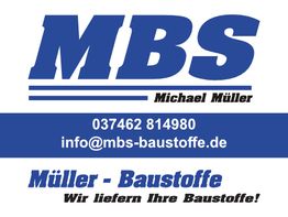 MBS-Logo mit Kontaktinformationen: Telefon, E-Mail, und Slogan "Wir liefern Ihre Baustoffe".