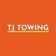 Orange logo with "TJ Towing" in white text, underlined in yellow.