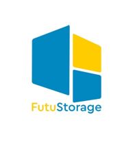 Logo von FutuStorage mit blauen und gelben geometrischen Formen.