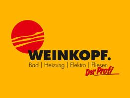 Logo mit roter Kugel und Schriftzug: "WEINKOPF. Bad | Heizung | Elektro | Fliesen Der Profi".