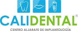 Logo de Calidental con íconos de diente, labios e implante dental, texto "Centro Aljarafe".