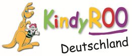 Känguru mit Kind und buntem Text "KindyROO Deutschland" auf weißem Hintergrund.