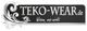 Schwarz-weißes Logo: "TEKO-WEAR.de" mit Slogan "Wissen, was wirkt" und dekorativen Elementen.