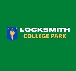 Locksmith College Park logo with a key icon on a green background.