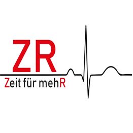 "Logo mit den Buchstaben 'ZR', Text 'Zeit für mehR' und eine Herzliniengrafik."