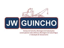 Guincho e caminhão com texto: "JW GUINCHO". Serviços de montagem e saneamento listados abaixo.