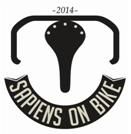 Logo de bicicleta y texto "Sapiens on Bike 2014" con manillar y sillín estilizados.