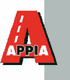 Rotes "A" mit weißer Straße; Schriftzug "APPIA" in Weiß und Schwarz.