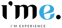 Logo con texto negro "I'm Experience," letra "e" en azul.