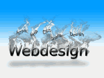 Text "Webdesign" vor blauem Hintergrund mit rauchähnlichen Worten: HTML, PHP, CSS, Grafik, Design.