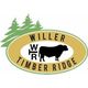 Silhouette of a cow inside oval logo with "Willer Timber Ridge" and green trees.