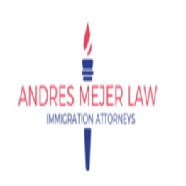 Logo for Andres Mejer Law with a torch graphic, specializing in immigration attorneys.