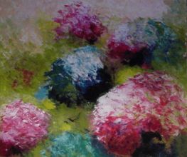 Hortensiengarten, 100 x 100 cm, Acryl auf Leinwand