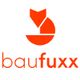 Rotes Logo mit abstraktem Fuchs über dem Schriftzug "baufuxx".