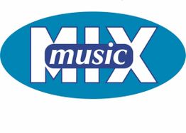 Blaues Oval mit weißem "MIX"-Text und kleinem "music" im blauen Rechteck in der Mitte.
