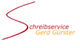 Geschwungene rote Linie mit Text: "Schreibservice Gerd Gürster" in Rot und Gelb.
