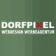 Grünes Logo mit weißem Text "DORFPIXEL Webdesign Werbeagentur" und rotem "X".