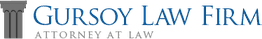 Gursoy Law Firm logo with a column design and blue text, "Attorney at Law" below.